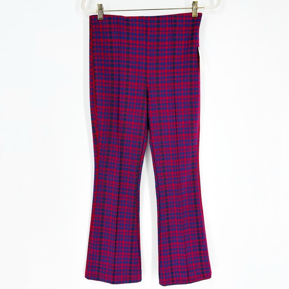 Anthropologie Maeve Margot Red Blue Plaid Flare Leg Pull On Stretch Pants New XS - Picture 5 of 12